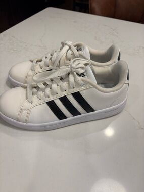 Adidas White Sneakers with Black Three Stripes